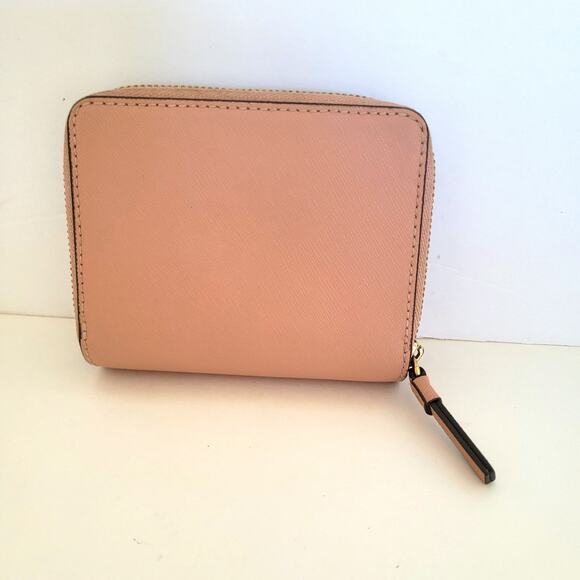 Tory Burch Pink Leather Zip Around Medium Credit Card Wallet Compact Logo - Picture 2 of 12